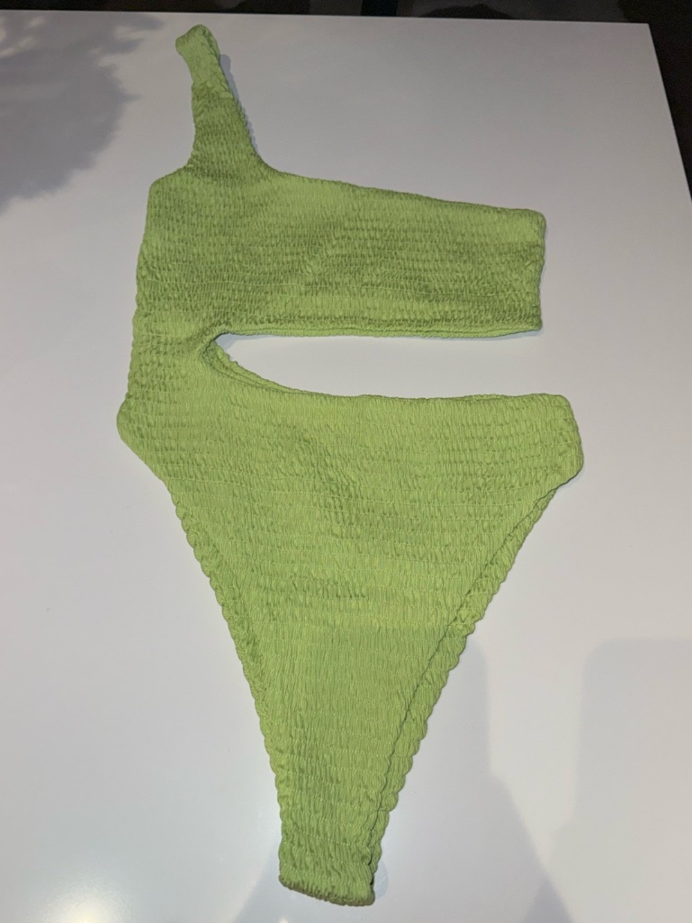 naked wardrobe Lime Green One-Shoulder Textured One-Piece